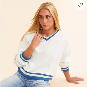 Free People RIO White Sweatshirt with Blue and Yellow Trim